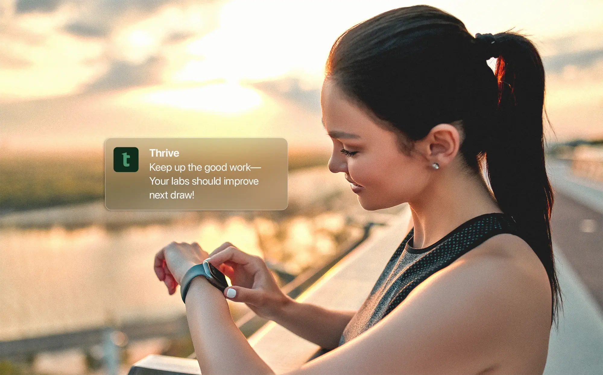 Thrive-Healthspan-woman watch text good work