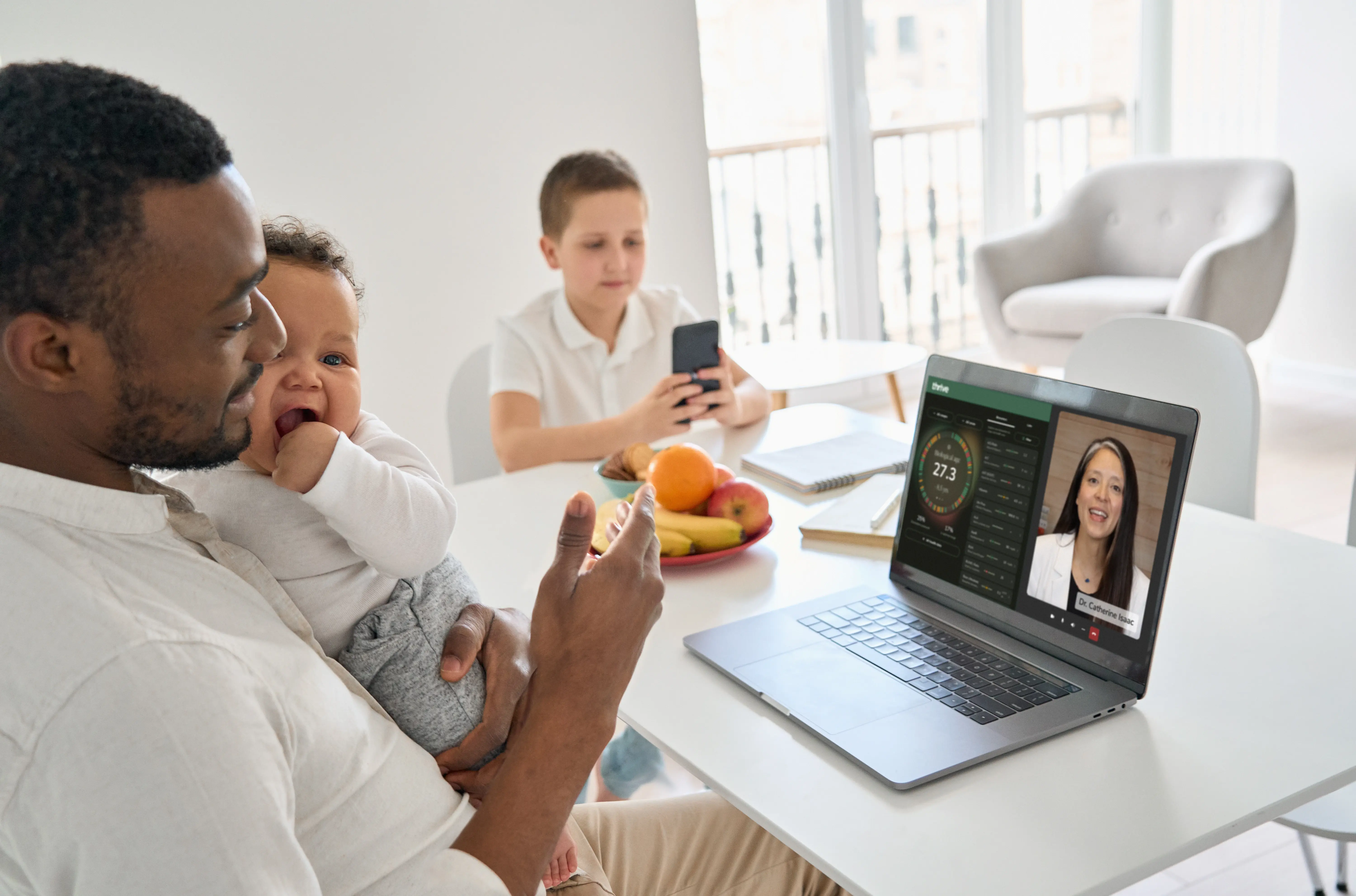 Thrive-healthspan-man on video call with Dr Isaac
